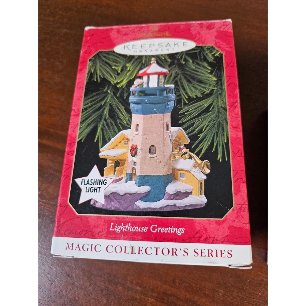 Hallmark Keepsake Ornament Lot 4pc Nautical Lighthouse Fishing 1997-2001